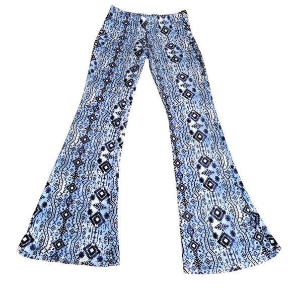 En Creme Pants - En Creme - Blue Floral Comfy Wide Leg Leggings - Made in USA Size M